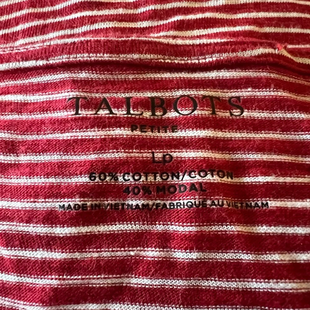 Talbots Red White Horizontal Striped Shirt Short Sleeve Top NWT Petite Large PL - Picture 4 of 10
